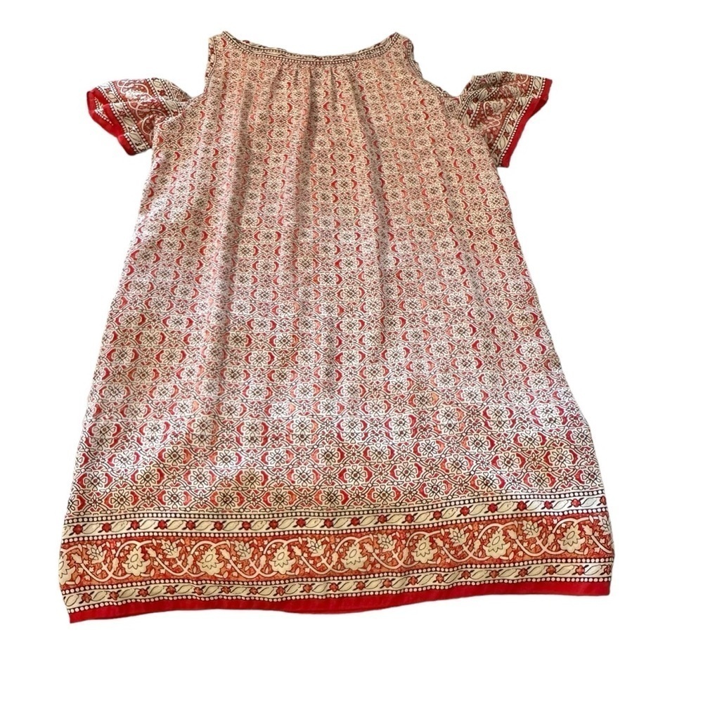 Max Studio women's size small cream and orange pick a boo shoulder dress